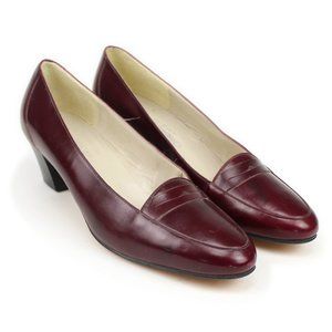 VTG Saks Fifth Avenue Burgundy Leather Fenton Last Penny Loafer Block Heels 7.5B